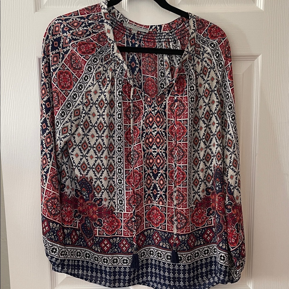 Daniel Rainn Red and Blue Patterned Blouse